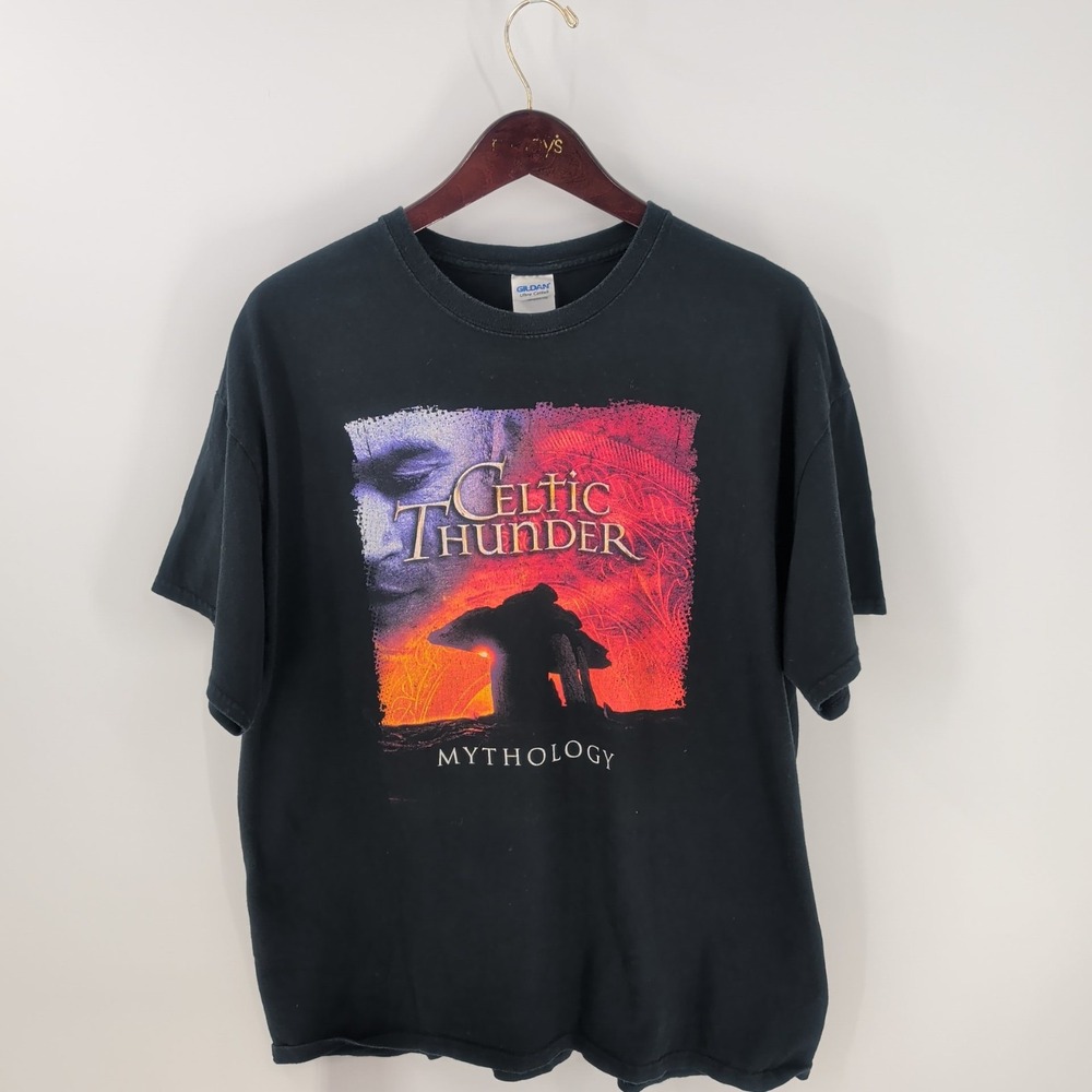 Vtg Gildan Ultra Cotton Celtic Thunder‎ Mythology Graphic T-Shirt Black Size XL